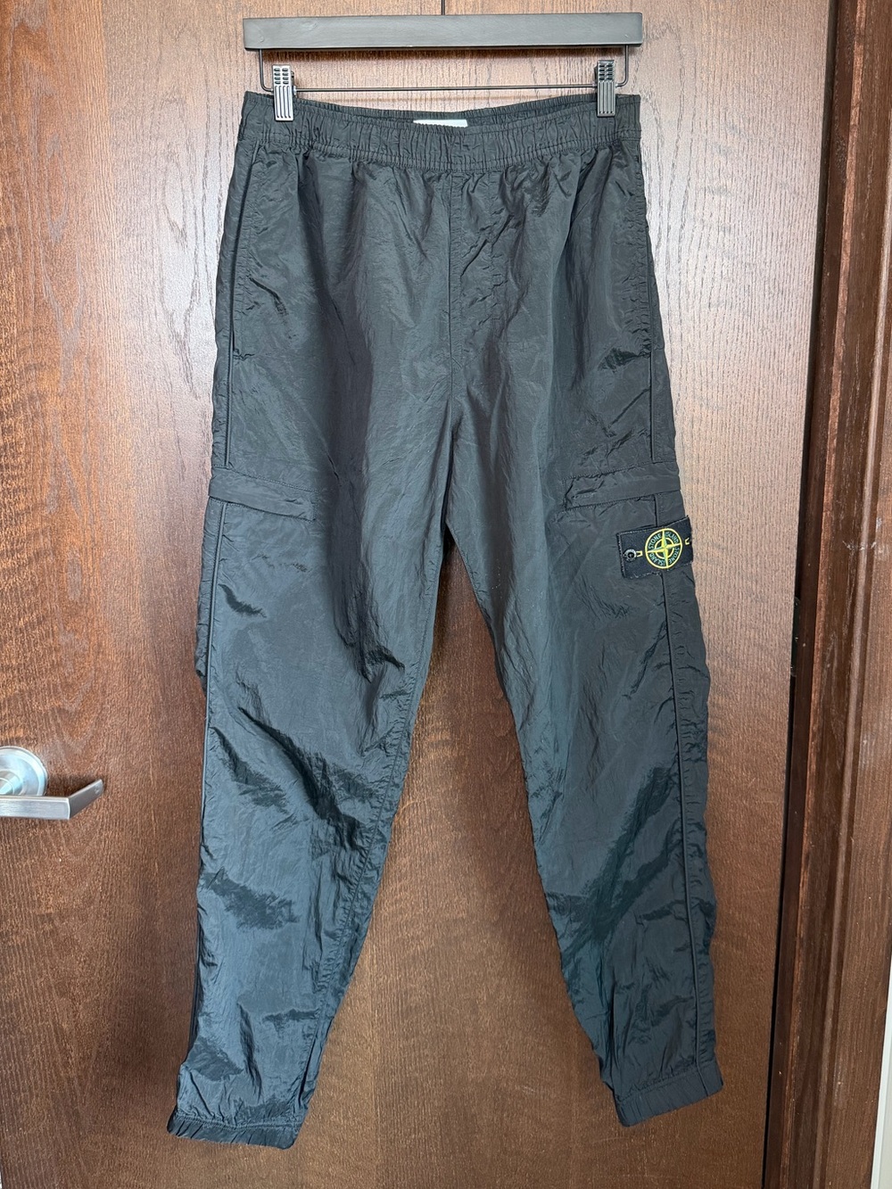 Stone Island Black Cargo/Track Pants with Compass Patch